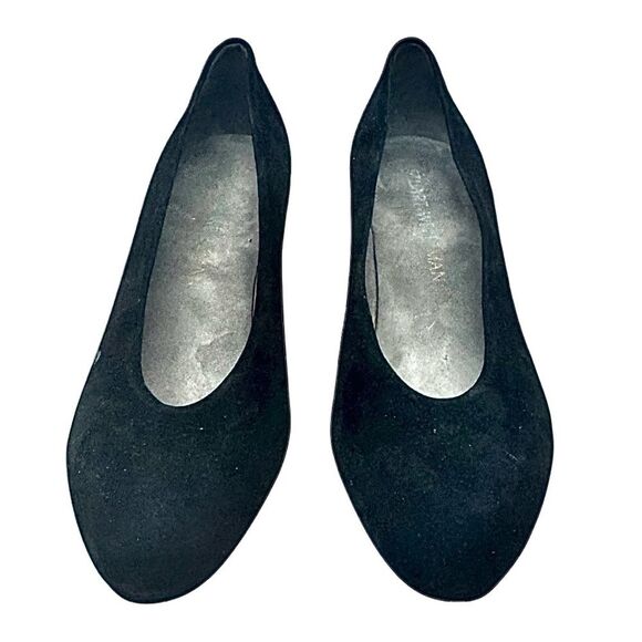 Stuart Weitzman Black Suede Pumps Block Heel Gold Accent Comfort Size 6.5 Medium - Picture 9 of 9